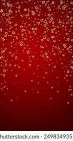 Superposición de Vector de estrellas de Navidad.  Las estrellas mágicas son confeti espumoso de lujo. Navidades espíritu. Ilustración vectorial de estrellas festivas sobre fondo rojo.