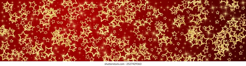 Superposición de Vector de estrellas de Navidad.  Las estrellas mágicas son confeti espumoso de lujo. Navidades espíritu. Ilustración vectorial de estrellas festivas sobre fondo rojo.