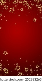 Christmas stars vector overlay.  Magic stars luxury sparkling confetti. Christmas spirit. Festive stars vector illustration on red background.