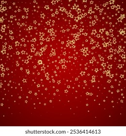 Christmas stars vector overlay.  Magic stars luxury sparkling confetti. Christmas spirit. Festive stars vector illustration on red background.