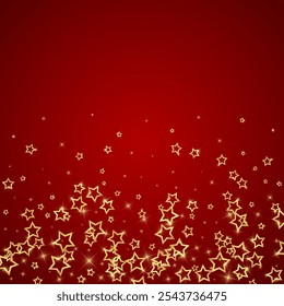 Estrelas de Natal sobreposição vetorial.  O mágico estrela o luxuoso espumante confete. Espírito de Natal. Ilustração vetorial de estrelas festivas sobre fundo vermelho.