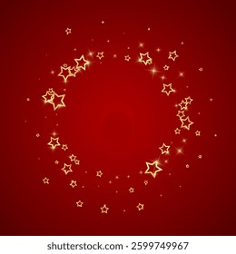 Christmas stars vector overlay.  Magic stars luxury sparkling confetti. Christmas spirit. Festive stars vector illustration on red background.