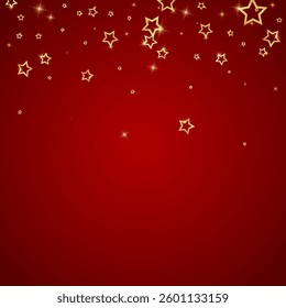 Christmas stars vector overlay.  Magic stars luxury sparkling confetti. Christmas spirit. Festive stars vector illustration on red background.