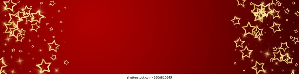 Christmas stars vector overlay.  Magic stars luxury sparkling confetti. Christmas spirit. Festive stars vector illustration on red background.