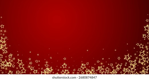 Superposición de Vector de estrellas de Navidad.  Las estrellas mágicas son confeti espumoso de lujo. Navidades espíritu. Ilustración vectorial de estrellas festivas sobre fondo rojo.