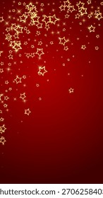 Christmas stars vector overlay.  Magic stars luxury sparkling confetti. Christmas spirit. Festive stars vector illustration on red background.