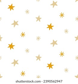 Christmas Stars Vector Seamless Pattern Holidays Background Illustration. Hand drawn repeat texture. For wrapping paper, textile design, vintage home decor