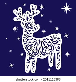 Christmas stencil of a deer with an openwork pattern.