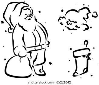 Christmas Stencil Featuring a Man Dressed as Santa Claus, a Santa Cap, and a Christmas Sock