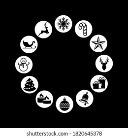 Christmas stencil frame. Deer, christmas ball, sledge, bell, candle, sweet, gift. Vector stock illlustration. EPS 10