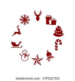 Christmas stencil frame isolated on white. Collection deer, sledge, bell, sweet, gift etc. Vector stock illlustration. EPS 10