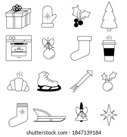 Christmas stencils drawn with a pencil line. Freehand drawing. Suitable for Christmas stamps, gifts, stickers and more. The illustration is made in vector.