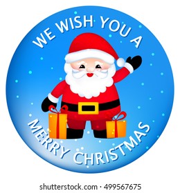 Christmas sticker / button with cute santa claus / Santa claus with gifts christmas wishing