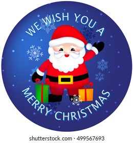 Christmas sticker / button with cute santa claus / Santa claus with gifts christmas wishing