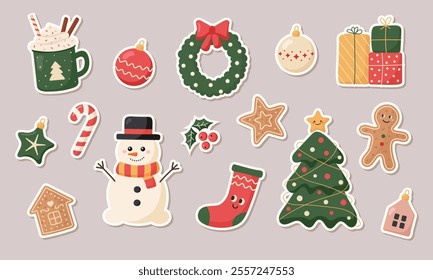 Christmas sticker collection. Cute Christmas sticker set