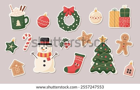 Christmas sticker collection. Cute Christmas sticker set