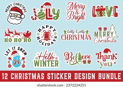 Christmas Sticker Design Bundle Merry Christmas Sticker Winter Sticker Design