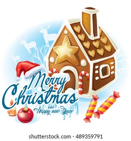 Christmas sticker with Gingerbread house