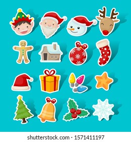 Christmas sticker icon collection with flat design style