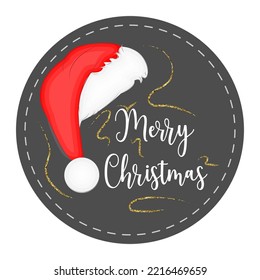 Christmas sticker, label or greeting card with Santa hat, vector illustration