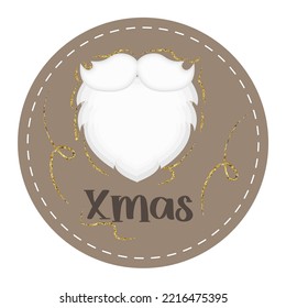 Christmas sticker, label or greeting card with Santa's beard, vector illustration