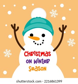 Christmas sticker, label or greeting card with a snowman, vector illustration