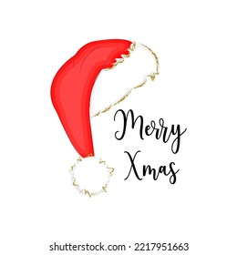Christmas sticker, label or greeting card with Santa Claus hat, vector illustration 