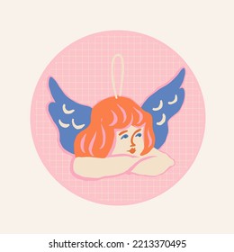 Etiqueta o pegatina navideña en vector con ángel bauble. Plantilla de papel para vacaciones de invierno.