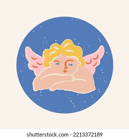 Christmas sticker or label in vector with angel. Winter holiday stationery template.