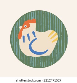 Christmas sticker or label in vector with rooster toy