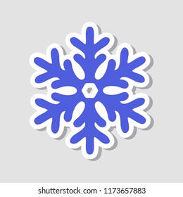 Christmas sticker. New Year blue snowflake, winter icon. Vector illustration.