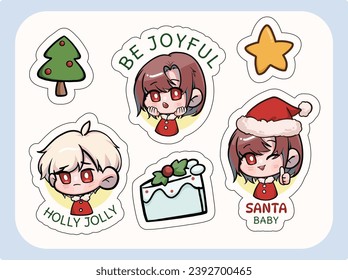 Weihnachtssticker-Paket-Chibi-Charakter