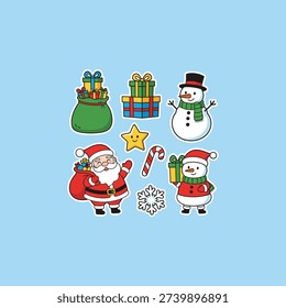 Christmas sticker pack icon flat vector design.