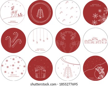 Christmas sticker round set. Christmas and Happy new year elements.