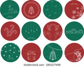 Christmas sticker round set. Christmas and Happy new year elements.