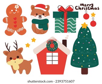 Christmas sticker set. cartoon set of Christmas items, Christmas element sticker. colorful vector sticker illustration