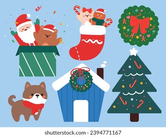 Christmas sticker set. cartoon set of Christmas items, Christmas element sticker. colorful vector sticker illustration