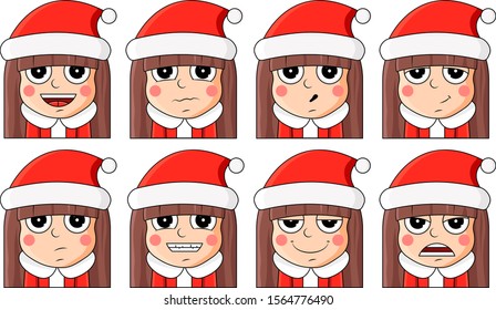 Christmas sticker set. New Year and Xmas cute set of beautiful girl.