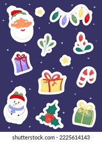 Christmas sticker set, Santa Claus and snowman with gifts