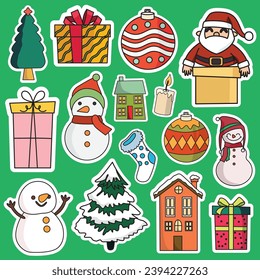 Christmas sticker set vector illustration