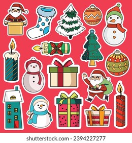 ilustración vectorial del conjunto de stickers de Navidad