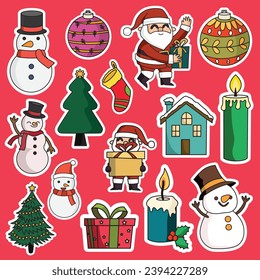 ilustración vectorial del conjunto de stickers de Navidad