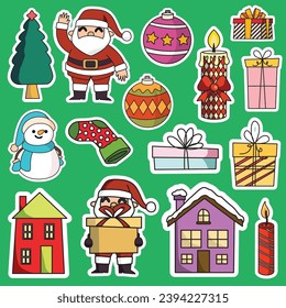 Christmas sticker set vector illustration
