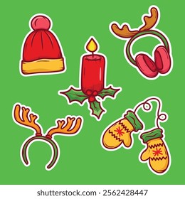 Christmas sticker set vector illustration