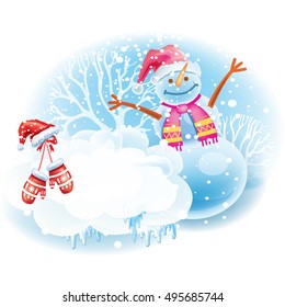 Christmas sticker with a snowman