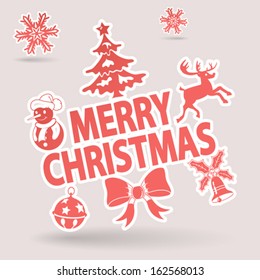 Christmas Sticker with Tree, Snowman, Deer, Bell and Snowflake