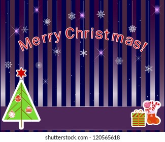 Christmas stickers with a banner on a beautiful background. Vector illustration.