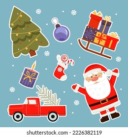 Christmas stickers collection with cute elements.