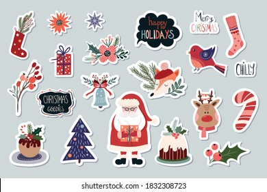 Christmas stickers collection with cute seasonal elements