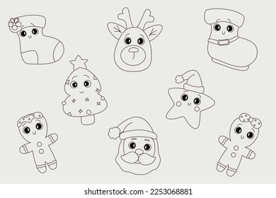 christmas stickers with a cute image of a sock, a cookie, a deer, a star, a Christmas tree
